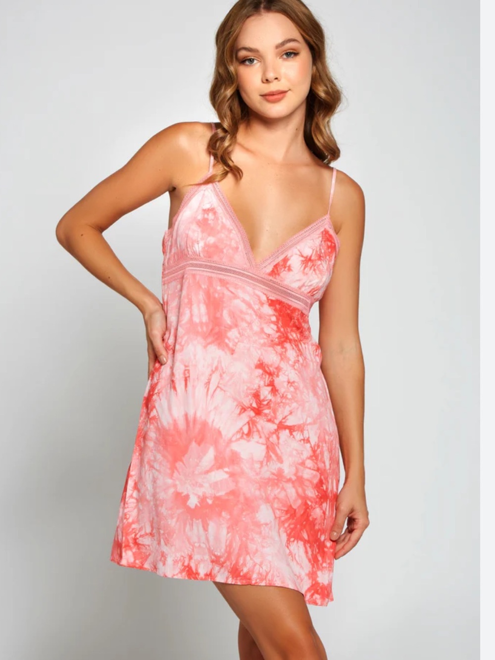 New Large iCollection Pink Tie Dye Lace Chemise Nightgown